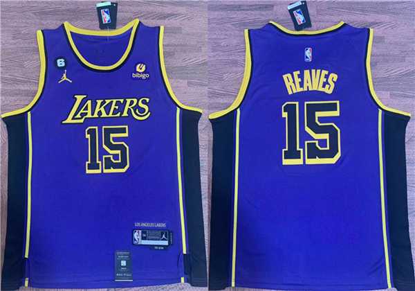 Mens Los Angeles Lakers #15 Austin Reaves Purple With NO.6 Patch Stitched Basketball Jersey